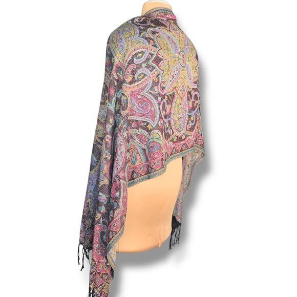 Modern Expressions Scarf Colorful Paisley Woven Shawl Wrap Fringe Detail Boho - Picture 7 of 10